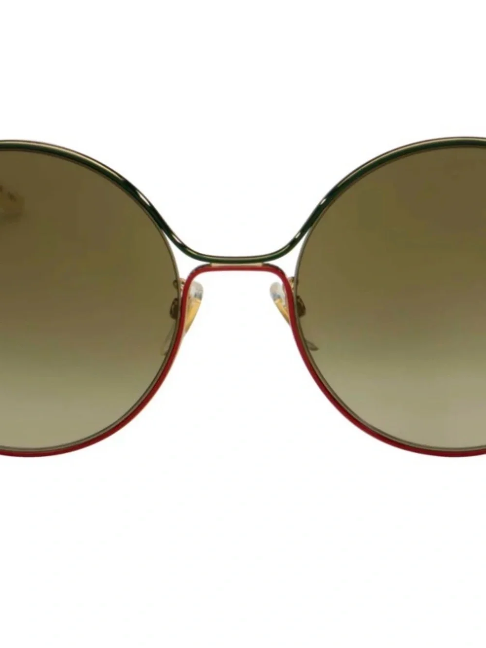 Gucci Round Gradient Green Brown Lens Sunglasses with Gold Frame